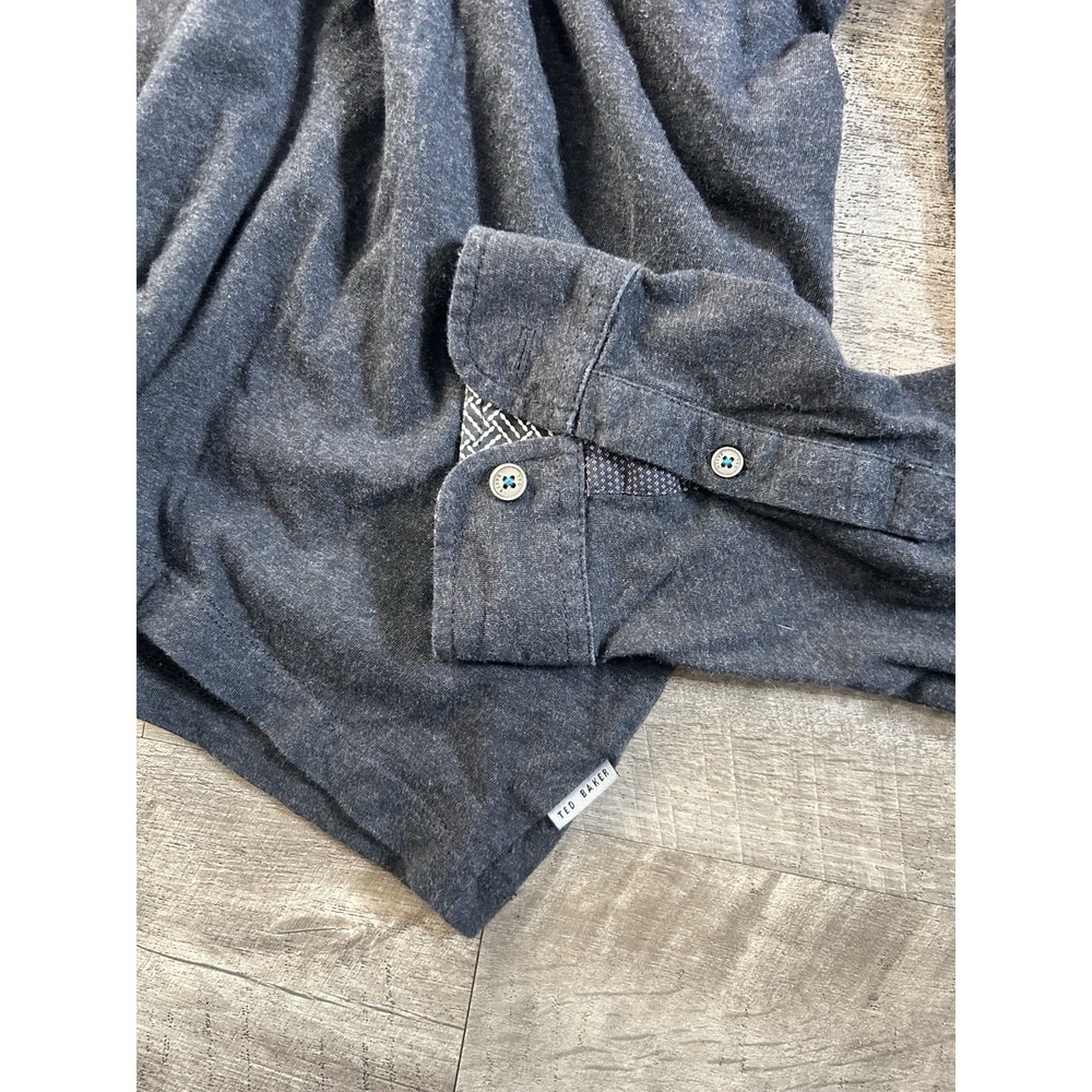 Ted Baker London Men's Long Sleeve Gray Polo Shirt Sz 5 Medium M - Picture 5 of 7